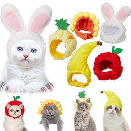 Weewooday 5 Pieces Bunny Hat with Ears Funny Banana Pineapple Hat for Cats and Small Dogs Kitten Puppy Party Costume Accessory Headwear(Cute Style)