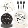 100 Pcs Black Bow Plates and Napkins Set for Conquette