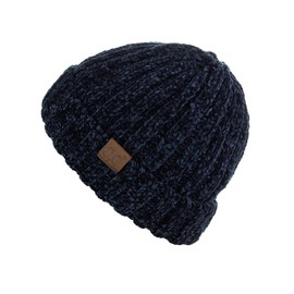 C.C Unisex Chenille Soft Warm Stretchy Thick Cuffed Knit Beanie Cap Hat-Navy