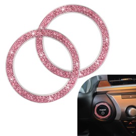 Ferianl 2PCS Double Rhinestone Car Engine Start Stop Decoration Ring, Bling Crystal Push Start Button Ring Sticker, Push to Starts Button Cover Decal, Car Interior Decoration Accessories (Pink)