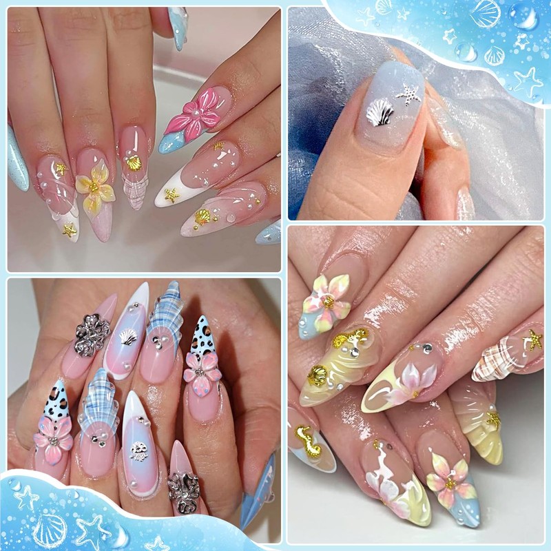 Furtherpretty 3D Beach Nail Charms Set, Alloy Gold Silver Seashell