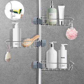 Shower Shelf No Drilling Stainless Steel for Shower Rail, Pack of 3 Shower Shelves, Rustproof Shower Basket for Shower Rail, Shower Shelf No Drilling Shower for 20-32 mm Rod, for Bathroom, Kitchen,