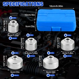 DASBET 5PCS Oil Filter Cap Wrench Socket Set 3/8" Drive Low Profile Oil Filter Socket Set Oil Filter Cap Removal Tool Set 24mm 27mm, 32mm, 36mm, 38mm