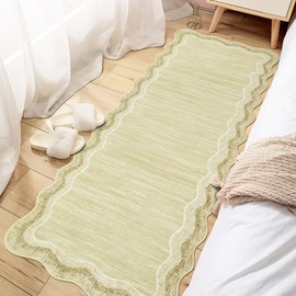 LUXLOOM Washable Non-Slip 2x6 Runner Rug for Hallways Scalloped Bathroom Runners Kitchen Mat Modern Abstract Low-Pile Soft Carpet Runner Indoor Rugs for Entryway Laundry Room Foyer Beige
