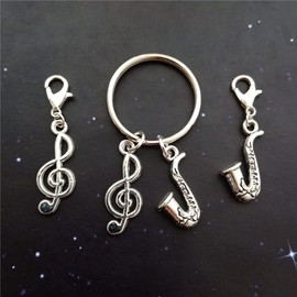 3 Pcs in Set Saxophone Keychain, Sax Music Note Clip on Charm, Tiny Musical Instrument Charms, for Music Lover