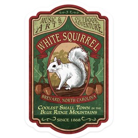 Die Cut Sticker Brevard, North Carolina, White Squirrel, Vintage Sign, Contour Vinyl Sticker 1 to 3 inches (Waterproof Decal for Cars, Water Bottles, Laptops, Coolers), Small