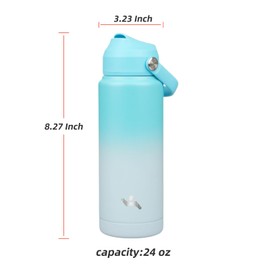 Konokyo Insulated Water Bottle with Straw Lid,24 oz Stainless Steel Vacuum Metal Bottle with Silicone Handle,Sea Salt
