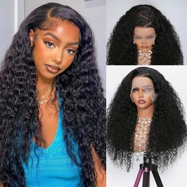 Sherico 30 Inch Deep Wave Lace Front Wigs Human Hair-200 Density 13x6 HD Transparent Frontal Lace Wigs Human Hair Body Wave Wig Pre Plucked with Baby Hair Natural Color Glueless Curly Wigs for Women