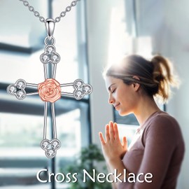 AINFQY Cross Pendant Necklace Sterling Silver Origami Cross Pendant Gifts for Women Men Jewellery, Sterling Silver, No Gemstone