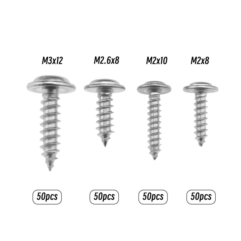 200PCS Self-Tapping Screws,304 Stainless Steel Round Head Tapping Screws,Full Threaded