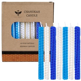 DEYBBY Honeycomb Beeswax Spell Chime Candles for Home - Set of 45 Tiny Beeswax Candle for All 8 Nights of Hannukah Menorah, Assorted Blue Light Blue White