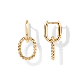 DUOMIAO 14K Gold Convertible Link Huggie Earrings for Women | Paperclip Link Statement Earrings | Cubic Zirconia Two-Toned Rope Drop Dangle Earrings, Yellow Gold, (Yelbow Rope)