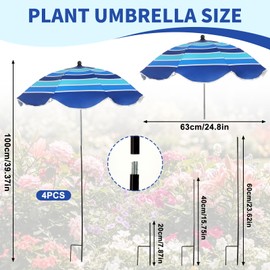 Conderyang 4 Pack Plant Umbrellas for Outdoor Plants 25" Larger Garden Umbrella Sun Shade with Adjustable Angle 40" Higher Sun Protection Cover Shade for Plants, Potted Flower,Garden Bed (Blue)