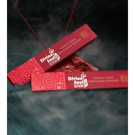 Divine Soul Incense Sticks – White Sage + Dragon’s Blood – 3 Pack Set with JRose Incense Burner – Purifying & Protective for Home, Meditation & Yoga