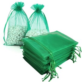 Jwsqmc 5x7 Inch Organza Gift Bags with Drawstring for Jewelry,Candy,Pack of 100 Green Recycled Voile Sachet,Sheer Fabric Mesh Travel Pouch for Baby Shower,Birthday,Party Favors,Wedding,Bridal Shower