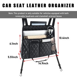 Gasedin Car Purse Holder Handbag Between Seats, Large Capacity Purse Organizer Front Seat Storage Bag, Auto Seats Leather Handbag Holder Pocket with Buckle Straps, Car Accessories