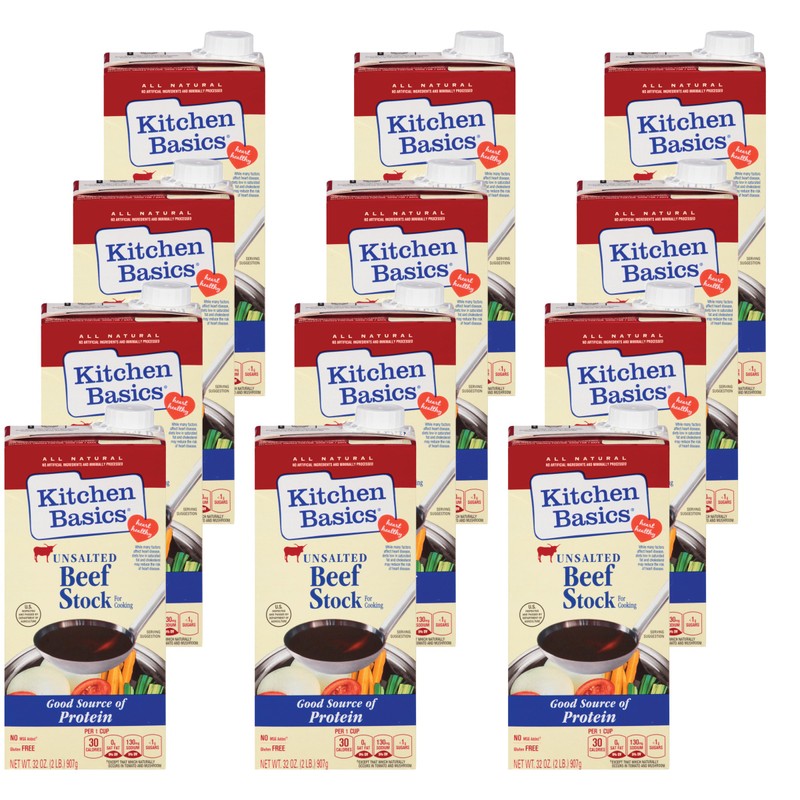 Kitchen Basics Unsalted Beef Stock, 32 fl oz (Pack of