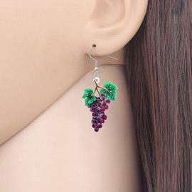 LONYOO Acrylic Flat Purple Grape Earrings Dangle Drop Fruit Earrings Food Jewelry Plant Lover Gifts for Women Mom (Purple)