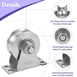 U Type Wheel Pulley Stainless Steel Pulley Block,Wall-Mounted Ceiling Lifting Pulley Block,Sliding Gate Hardware,Removable Double Bearing,Each Bearing Capacity 800 lbs(4 Pack)