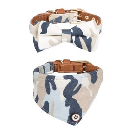 Gyapet Dog Collar Blue for Small Dog Cat Bandana Bowtie Puppy Kitten 2 Packs Adjustable Scarf Cute Camo camo-Blue