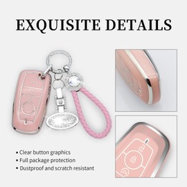 for Ford Explorer Key fob Cover, Car Key Compatible with Ford Fusion Edge Expedition F150 F250 F350 F450 F550 Maverick Mustang, 5 Buttons (Pink)