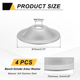 MECCANIXITY 4 Pcs M10 Arbor Washer, 2x70mm 304 Stainless Steel Bench Grinder Arbor Washer for Bench Grinder Polisher Wire Wheel Buffing, Silver