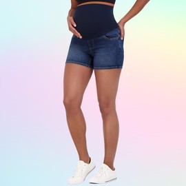 Savi Parker Women's Knit Denim Maternity Shorts Over Belly - 4" Inseam (XL, Husdson Wash)