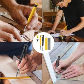12 Pencil Refill with 2 Solid 2.8mm Waterproof Carpenters Refills Replacement, Deep Hole Marker Pencil with Sharpener for Architect &Carpenter Woodwork Building (Yellow+Black)