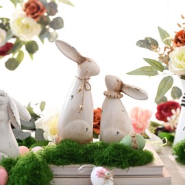 Valery Madelyn Easter Bunny Decorations for Home, 2Pcs Ceramic White Rabbit Statue Figurine Spring Decor, Easter Gift Tabletop for Indoor Outdoor Garden Lawn Yard Decor Table Centerpieces