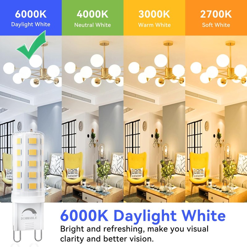 TJOY 6 Pack Dimmable G9 LED Bulb 4W Equivalent 40