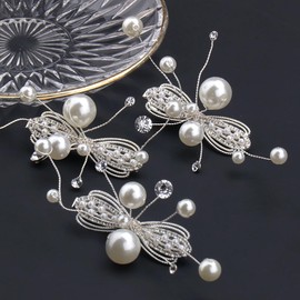 IYOU Crystal Princess Hair Clips Silver Pearl Communion Hair Pieces Bowknot Bridal Wedding Hair Accessories for Girls(3 Pcs)