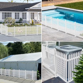 Windscreen4less 1 Set 84"W x 30"H Vinyl Picket Fence Panels No Ground Spike Decorative PVC Barrier Fencing for Porch Patio Front Door Yard Garden Pool with 34 Pickets (Straight)