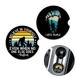 2 Pack Bigfoot Car Coasters for Men, Funny Car Cup Holder Drink Holder Car Accessories, Sasquatch Gift for Men Friend Colleague