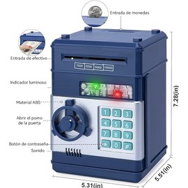 JIUS@FF Jarra De Dinero Electrónico De Juguete, Caja Fuerte para Niños, Cajero Automático, Regalo De Cumpleaños De Navidad para Niños Y Niñas (Gris Azul)