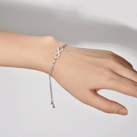 SILBERTALE 925 Sterling Silver Infinity Bracelet for Women Adjustable Jewellery Cubic Zirconia Bracelet Charms Friendship Bracelets