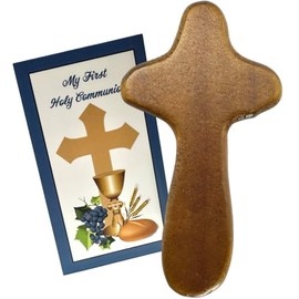 Westmon Works First Communion Prayer Set Wooden Hand Held Pocket Cross with Holy Card