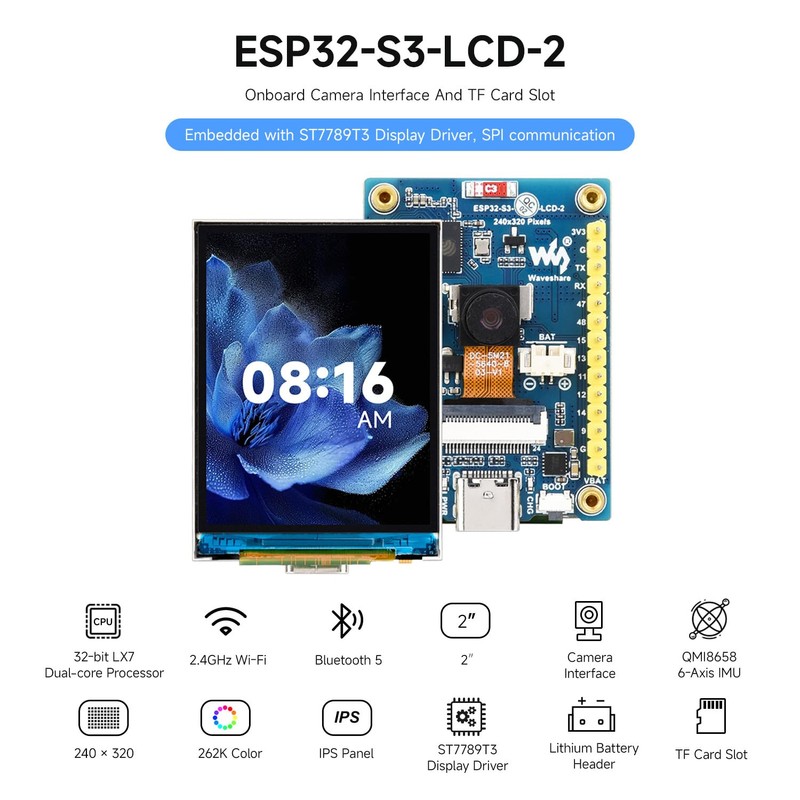 Waveshare 2 inch ESP32-S3 Display Development Board, 240 x 320,