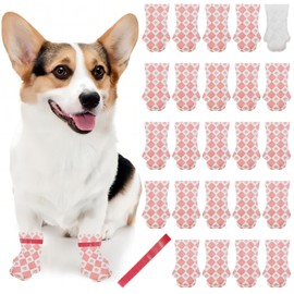 24Pcs Disposable Dog Boots for Paw Protection, Pink Cats Dog Feet Covers with Adjustable Velcro, Unstoppable Paw Protectors Socks, Pet Booties Waterproof Breathable for Large,Small and Medium (Size S)
