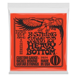 Ernie Ball Cuerdas de guitarra eléctrica de 8 cuerdas Skinny Top Heavy Bottom Slinky de níquel enrollado, calibre 9-80 (P02624)