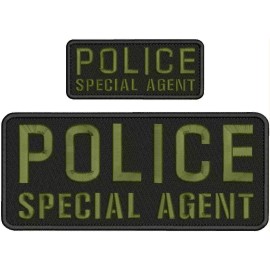 POLICE S AGENT EMBRIDERY PATCH 4X10 AND 2X5  hook on back black/od