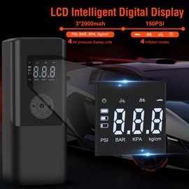 AOKBON Mini Portable Air Compressor 150 PSI 6000mAh Rechargeable Electric Air Pump Tire Inflator with Digital Display LED Light USB Charging for Car Motorcycle Ball Outdoor