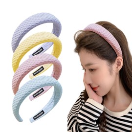 ANIS·KEAAR 4Pcs Padded Headbands for Women - Wide Chunky Non-Slip Fashion Hair Bands Cute Trendy Stylish Gifts with Soft Cushion Design (Style 02, Nomal)