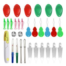 Needle Threaders Kit,32 Pcs Needle Threaders for Hand Sewing Include Fish Easy Threader,Gourd Shaped Sewing Needle Threader,Thumb Shaped Threaders for Sewing,Stainless Steel Needle Threader Tool