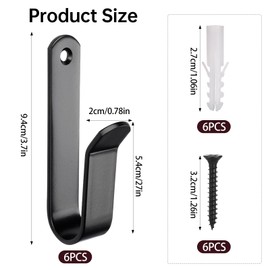 CANGCANG Pack of 6 Skateboard Wall Mounts, Snowboard Wall Mount with Screws and Rubber Protection, Black, Sturdy Wall Mount for Skateboards, Longboards, Snowboards and Surfboards