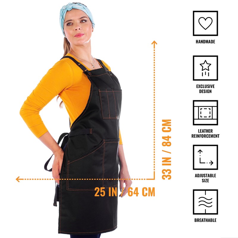 Under NY Sky Essential Black Twill Apron - Cross-Back with