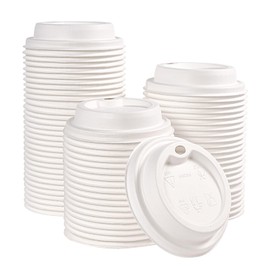 ECOLipak 100% Compostable Coffee Cup Lids 200 Count，3.54 inch Disposable Cup Lid Made from Sugarcane, Suitable for 10 oz, 12 oz, 16 oz, and 20 oz Paper Cups