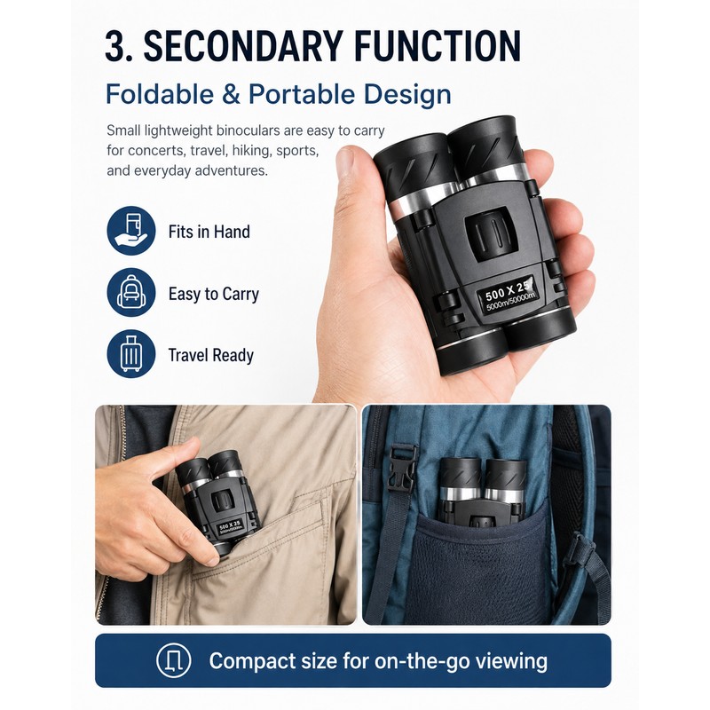 Compact 8x21 Binoculars for Travel & Birdwatching – Lightweight Folding