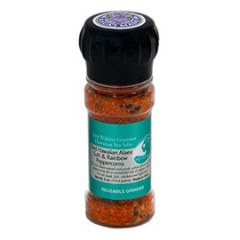 Salty Wahine Gourmet Hawaiian Sea Salts, Red Hawaiian Alaea Salt & Rainbow Peppercorns, 4 Oz Reusable Grinder