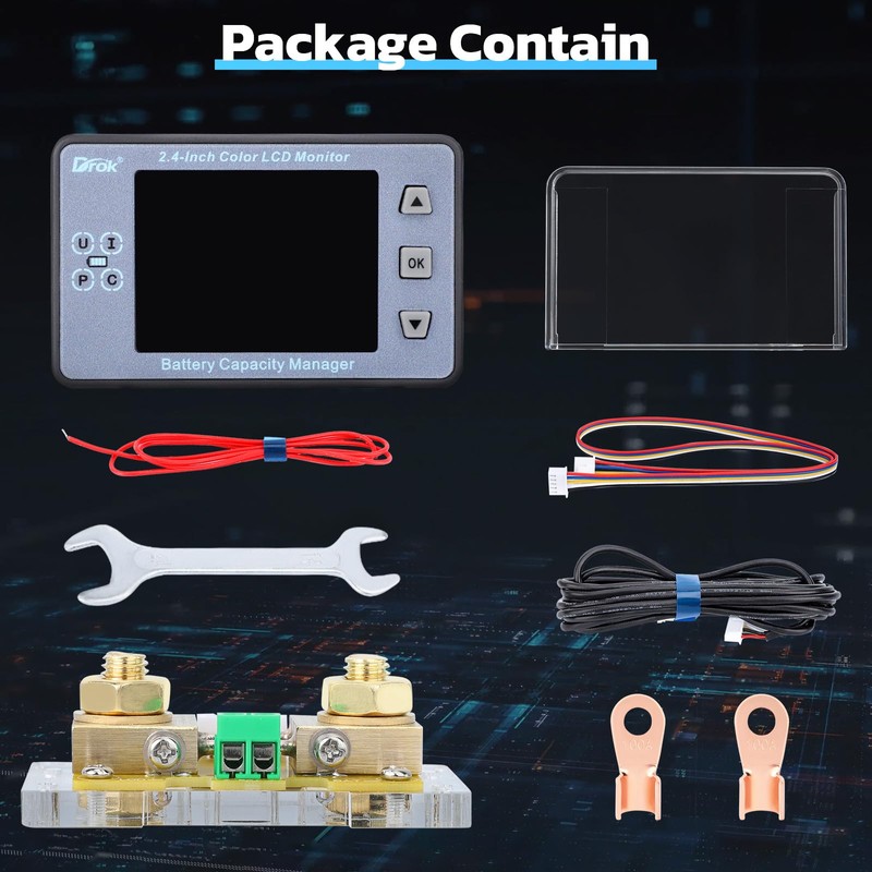 DROK Digital Multimeter, DC 8-100V 100A Battery Monitor 12V 24V