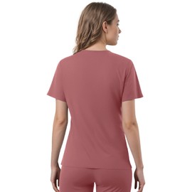 Anwrtuk Medical Scrub Top for Women, V-Neck Stretch Healthcare Work Uniform, Wrinkle Free & Multi-Pocket Nursing Wear, purple red, XXL